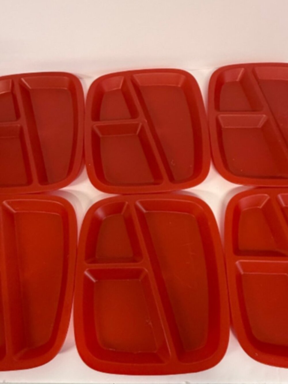 Set of 6 Red Divided Plates 9.25" x 7.75" Plastic Cafeteria Style